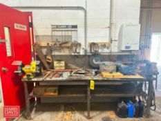Assorted Hand Saws, Wrenches, Clamps, Grinding Wheels, Tap and Die Set, Bench Vice, Drive and Steel