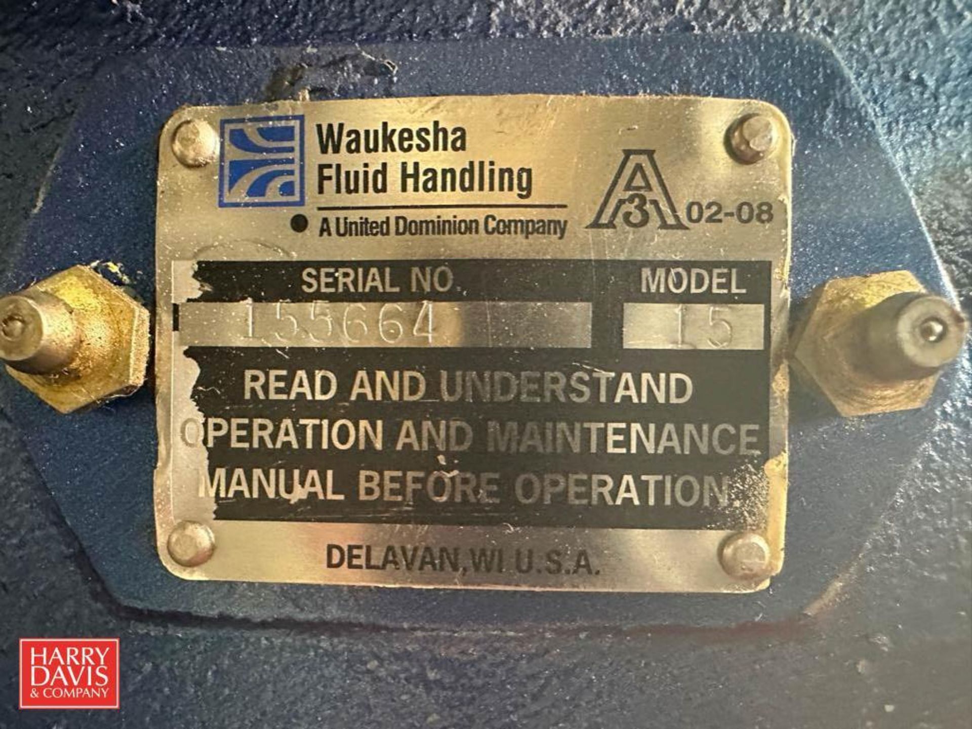 Waukesha Cherry-Burrell Positive Displacement Pump, Model: 15, S/N: 155664 with Sew Motor, Starter - Image 2 of 2