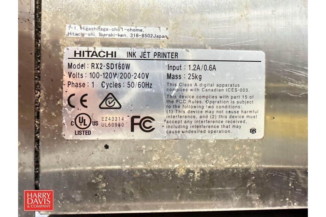 Hitachi Ink Jet Printer, Model: RX2-SD160W with S/S Cart (Location: Export, PA) - Rigging Fee: $125 - Image 2 of 2