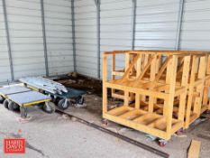 (4) Steel Storage Racks, Pass Through Power Door, Wood Storage Racks and (4) Padded Carts