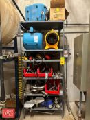 Assorted Fans, S/S Valve Parts, S/S Fittings, Angle Grinders, Plumbing Snake, Silo Impeller and Rack