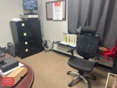 Desk with Conference Seating, Cabinet Unit, (4) Chairs and (2) Filing Cabinets - Rigging Fee: $50