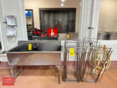 2-Basin S/S Sink: 4’ x 2’ and (15) S/S Can Liner Racks - Rigging Fee: $75