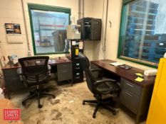 (2) Desks, (2) Roller Chairs, 4-Drawer Filing Cabinet, Work Table and Mettler Toledo Digital Tableto