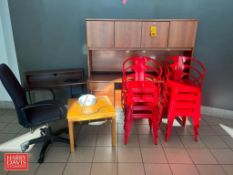 Cabinet Unit, (9) Chairs, (2) Tables and Radio - Rigging Fee: $50