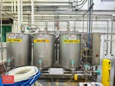 Koss 3-Tank Automated S/S CIP Skid with (3) 200 Gallon S/S Tanks, 10 HP Centrifugal Pump, Unitronics
