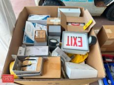 Assorted Emergency Lighting and Signs, Pipe Hangers & Insulation, Gauges, Electrical Clips, Light