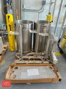 (2) S/S Repak Trim Bins, (3) S/S Sanitizing Stations and S/S Plate Heat Exchanger Plates