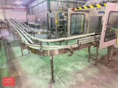 MCE S/S Framed Conveyor: 31’ x 7.5 with 90° Turn, Incline, Drive and Lenze AC Tech 1 HP Variable-