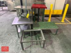 Assorted S/S Tables: (2) 2’ x 2’, 26 x 18” and S/S Framed Step” 3’ x 21 - Rigging Fee: $50