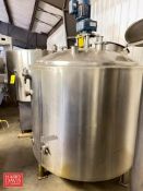 500 Gallon S/S Jacketed Mix Tank with Vertical Agitator and Baffle and Spray Balls
