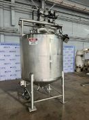 Feldmeier Aprox. 500 Gal. S/S Single Wall Vertical Tank, S/N E-832-00, Cone Bottom, Vessel Dims.: