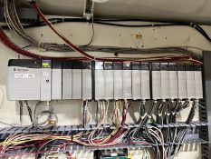 (2) ALLEN BRADLEY PLC RACKS, LOGIX 5563 AND CONTROLNET COAX, (2) ALLEN-BRADLEY 4983-DC FUSES