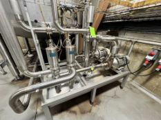 S/S PROCESS SKID WITH APPROX. (3) SUDMO DOUBLE SEATED AIR VALVES, (2) FRISTAM CENTRIFUGAL PUMPS,