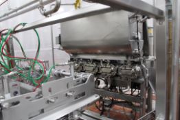 HINDSBOCK 4-WIDE SAUCE APPLICATOR / FILLER, EQUIPPED WITH SERVO DRIVEN AMPCO AND WAUKESHA CHERRY
