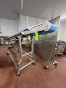 SMALLEY PORTABLE INCLINE CONVEYOR WITH TROUGHING IDLERS, APPROX. 300 IN. L X 12 IN. W BELT