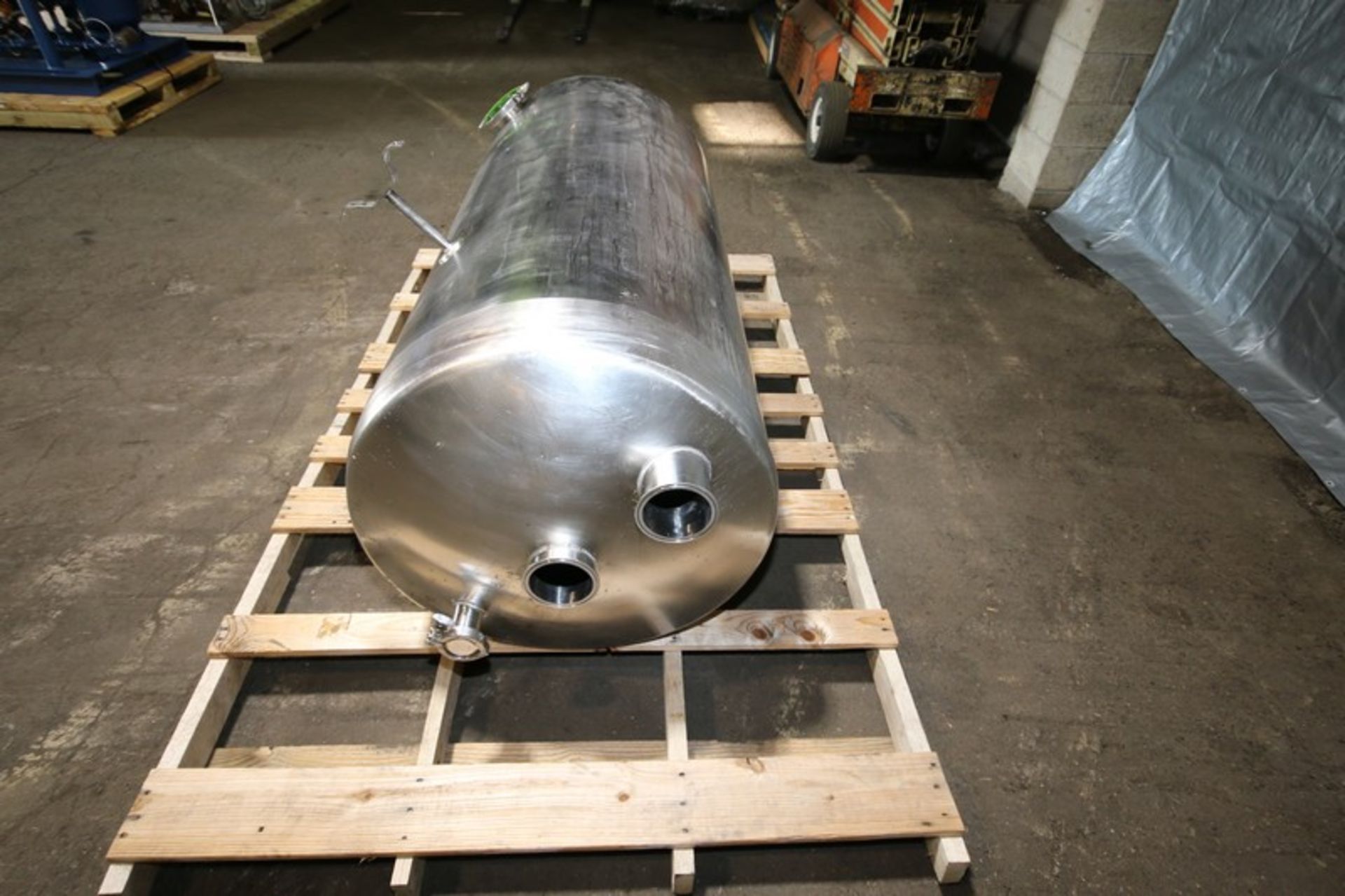 Aprox. 160 Gal. Dome Top Cone Bottom S/S Tank, (Aprox. 77” L x 29” W), with (3) 4” & 2” CT Top - Image 4 of 4