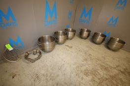Lot of (6) 20” W x 19” D S/S Mixing Bowls with (1) Dolly & Flat Mixing Beater PN FD201707 (INV#