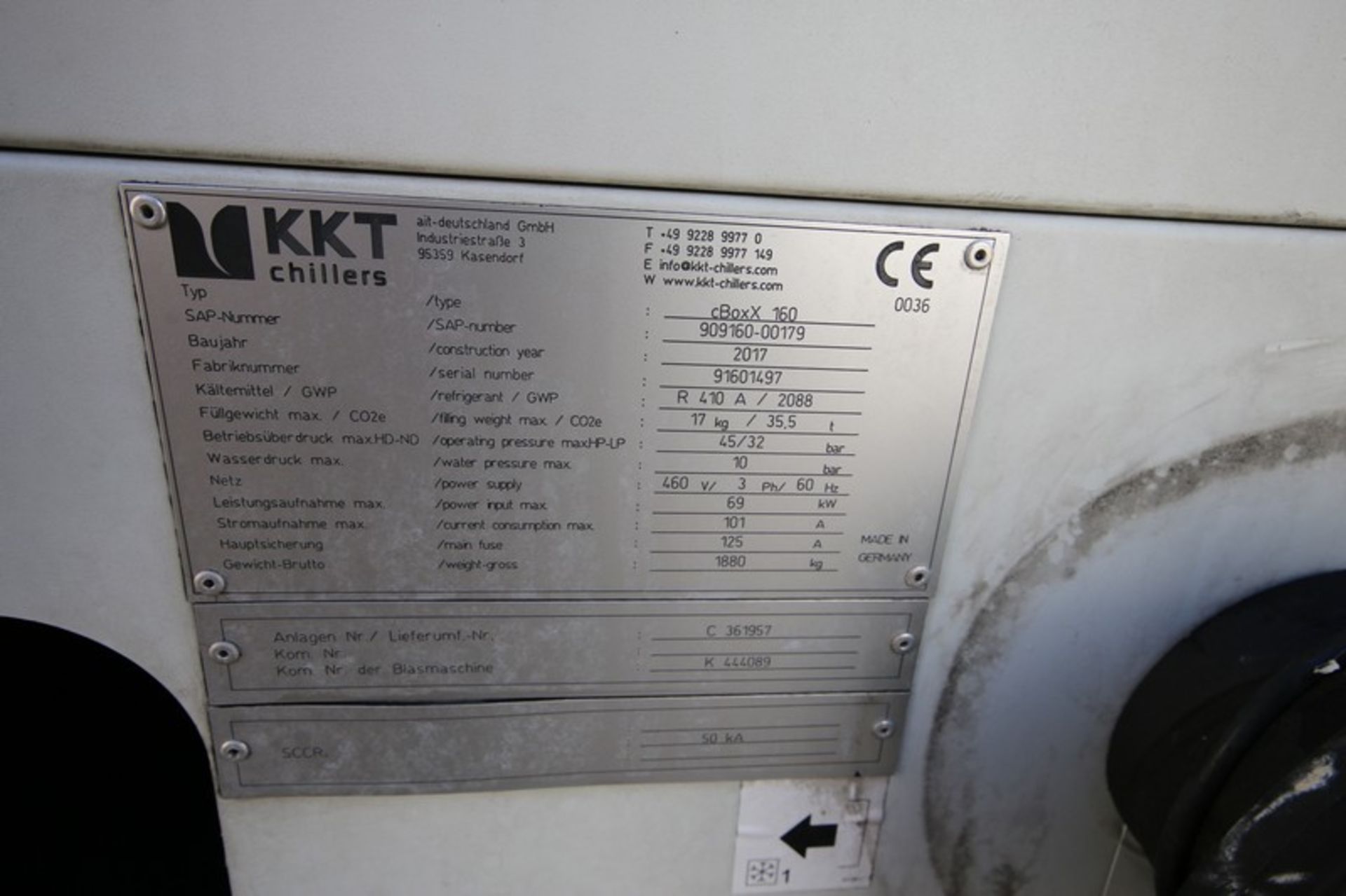 2017 KKT Package Chiller, Model cBoX 160, SN 205343, 460V, (Overall Dims. 105” L x 48” W x 82” - Image 7 of 8