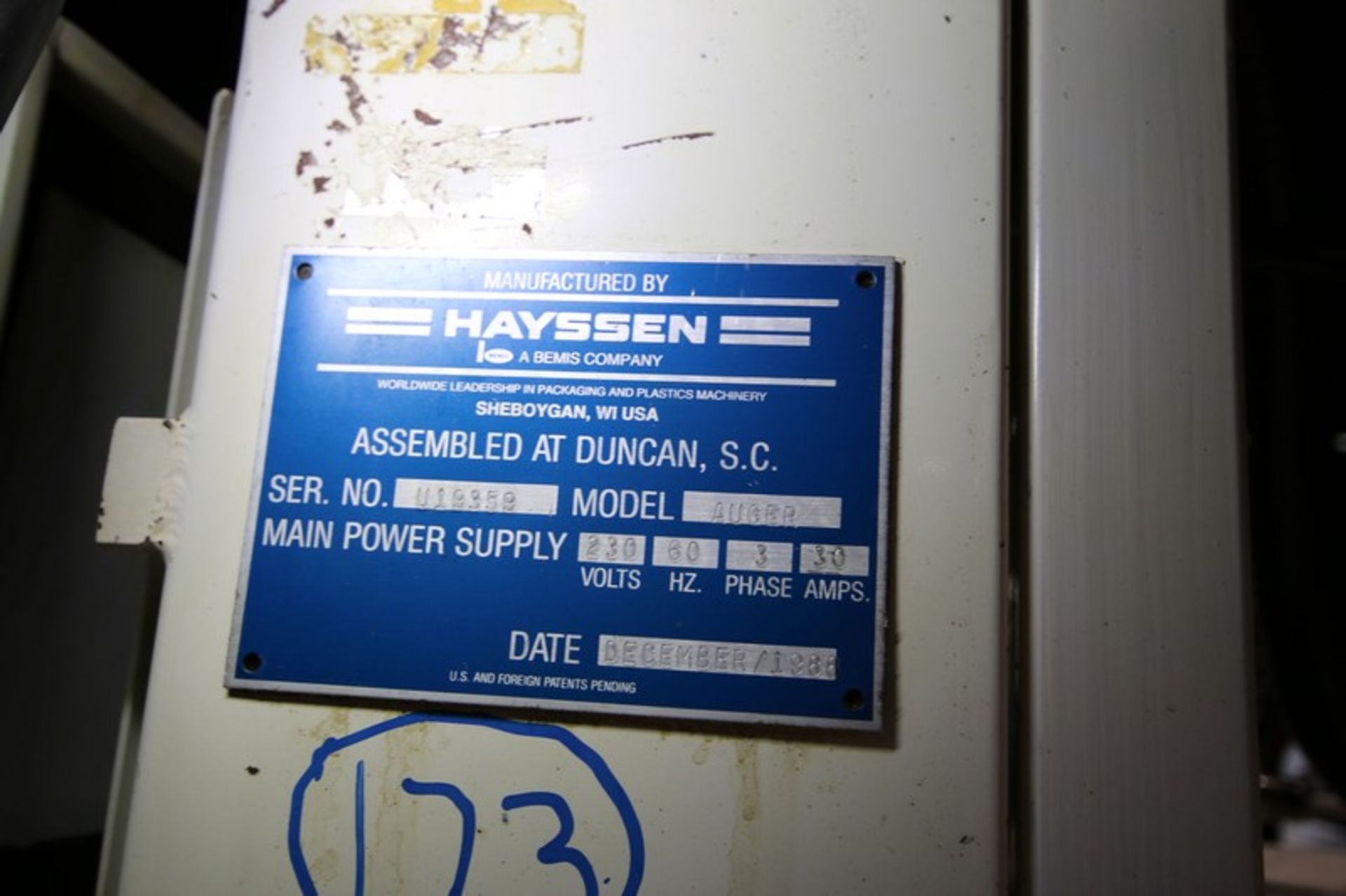 Hayssen Vertical Form Fill & Seal Package Machine (VFFS), Model Auger, SN U19359, with Top Mounted - Image 17 of 18