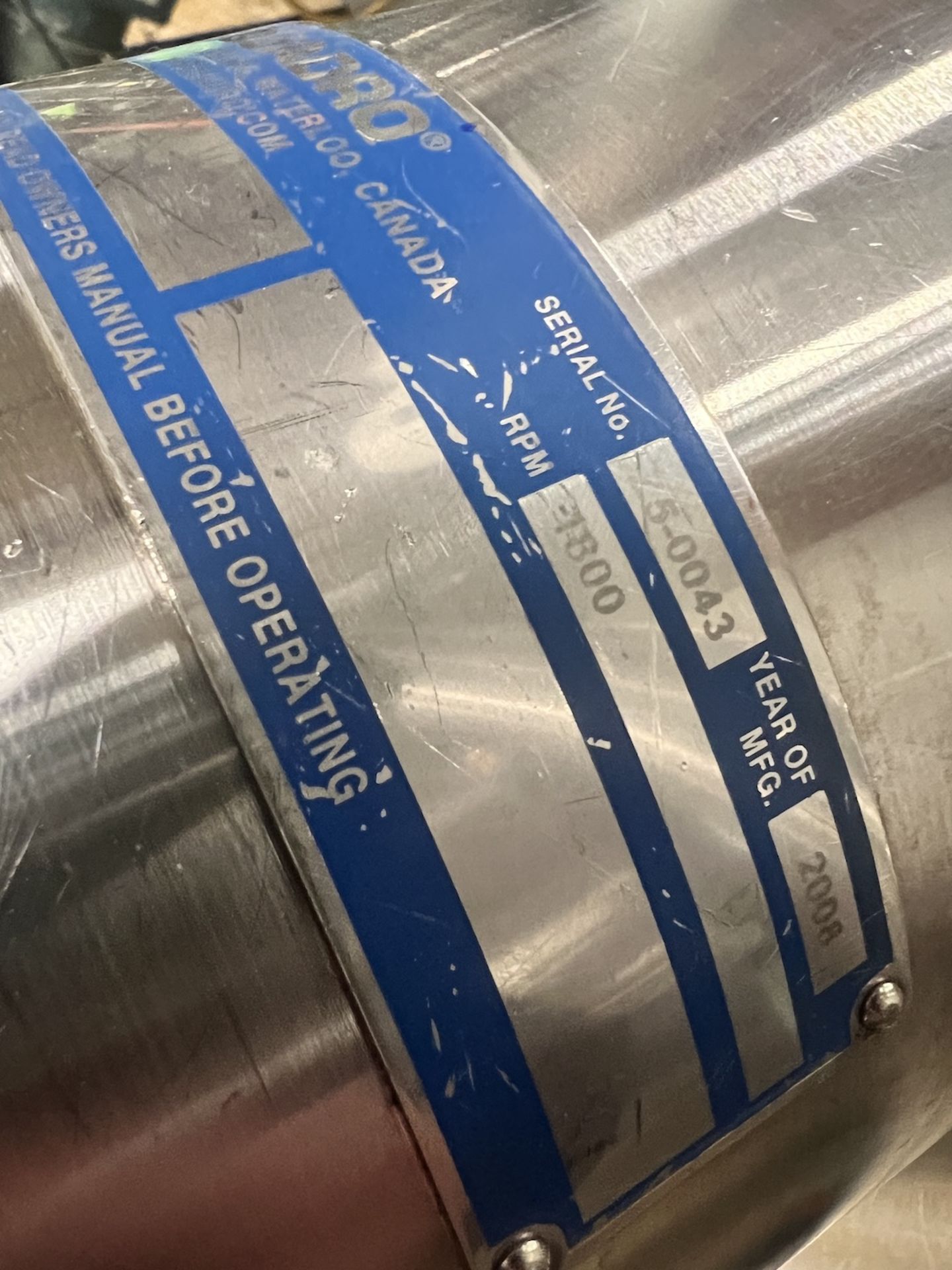 Quadro High Shear Mill, Model Z5, SN Z5-0043, with 3” CT S/S Head, 40 hp / 1775 rpm Leeson Motor, - Image 12 of 15