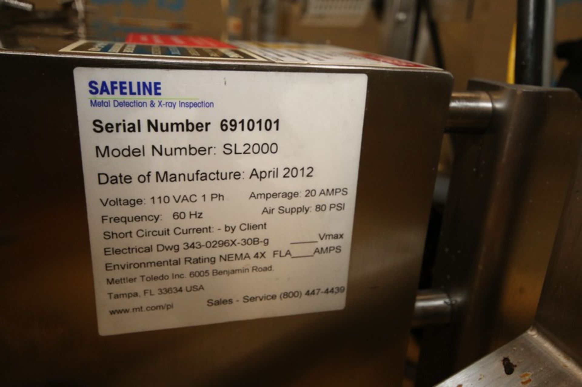 Safeline S/S Metal Detector System, Model SL2000, SN 6910101, 6” W x 7.5” H Opening with Digital - Image 12 of 12
