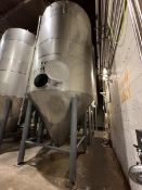 150 BBL (4650 Gallon) Vertical Cone Bottom 304 Stainless Steel Jacketed Vessel. Manufactured by