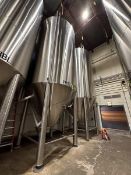 250 BBL (10178 Gallon) Vertical Cone Bottom 304 Stainless Steel Jacketed Vessel. Manufactured by