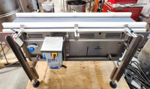 Nercon Sanitary Conveyor, all in stainless steel. Belt dimentions 12 Inch large x 60 Inch long, 38