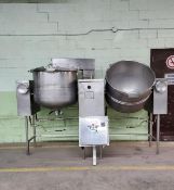 Cleveland Twin direct steam 80 gallons mixing Kettles TMKDL80T 316SS Hydraulic Mixer. 208 volts ,