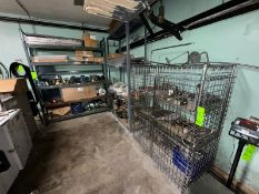 Lot of Shelving Units & Contents, Includes Motors & Drives, Lightnin Agitator, Cage of Homogenizer