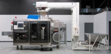 Used- Ropak Model V High-Speed Rotary Pouch Machine with Volumetric Screw Product Feeder. Is