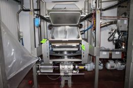 BUHLER S/S POWDER HOPPER, APPROX. 26 IN. L X 26 IN. W   WITH ROTARY AIRLOCK VALVE