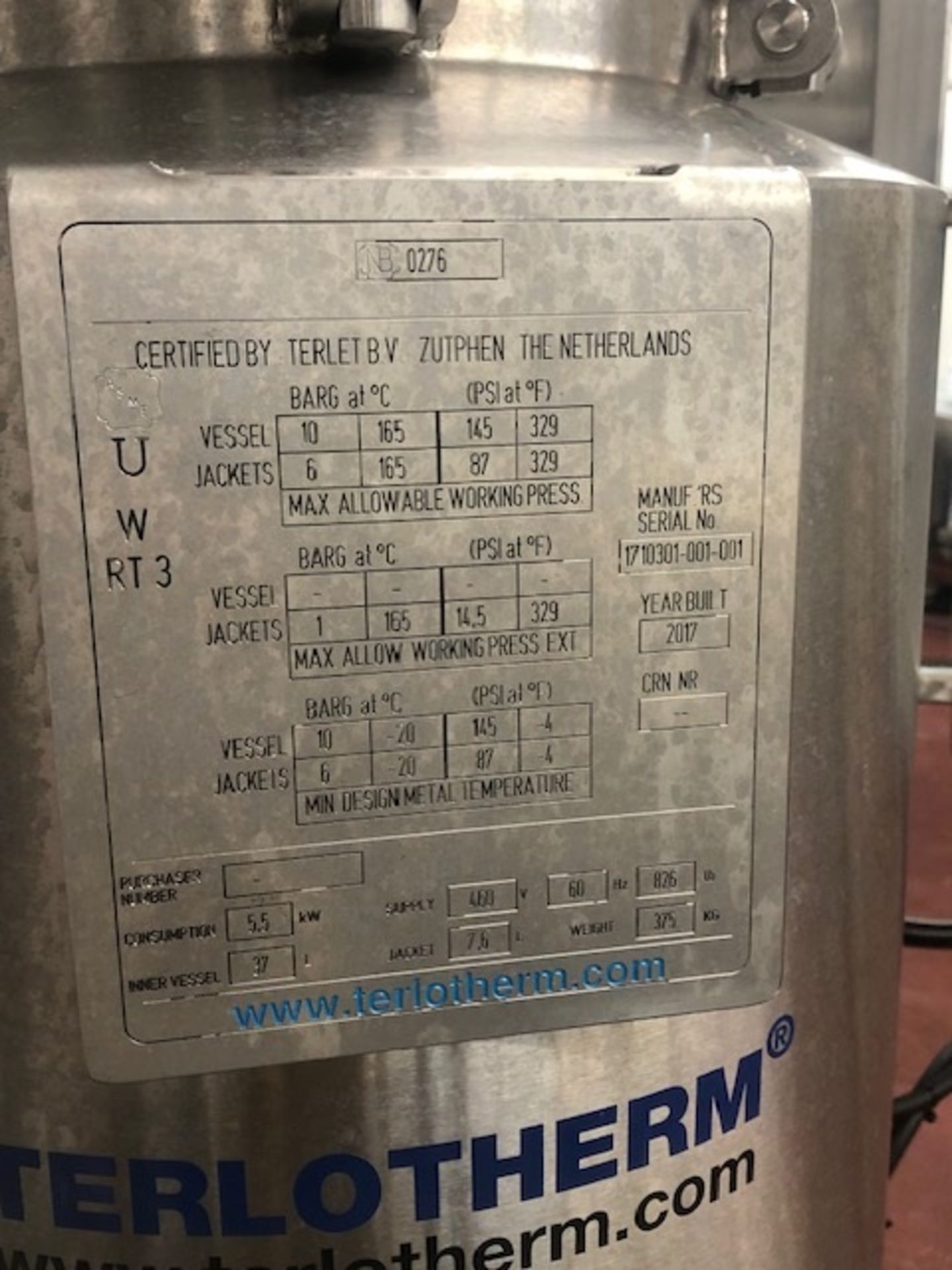 2017 TERLOTHERM D150  VERTICAL SCRAPE SURFACE HEAT EXCHANGER SKID, S/N 1710301-001-001, INCLUDES - Image 6 of 6