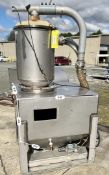 32 CUBIC FOOT PREMIER STAINLESS PORTABLE VACUUM RECEIVER HOPPER WITH VACUUM PICK UP WAND AND HOSE