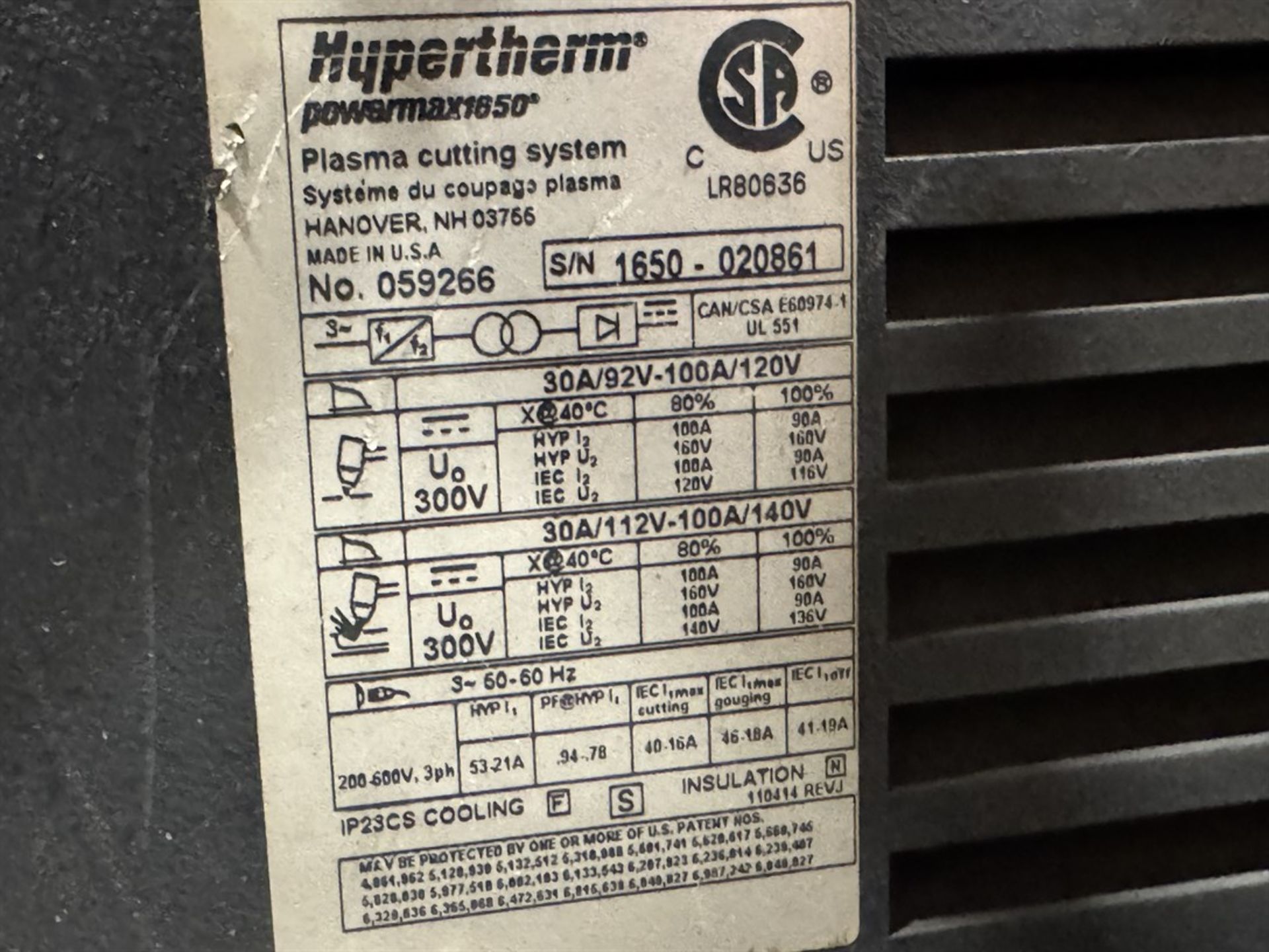 HYPERTHERM POWERMAX 1650 G3 Series Plasma Power Source, s/n 1650-020861 - Image 3 of 3