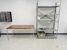Lot of 5' Table w/ Drawer, (2) Steel Shelves, 8' Uline Bench, Global 5' Bench