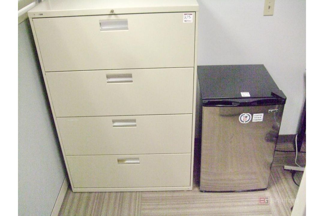Hon 4-Drawer Lateral Filing Cabinet, Kenmore Mini Fridge - Image 4 of 7
