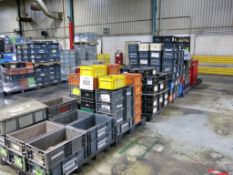 Lot of (9) Pallets of Stackable Work in Progress Totes