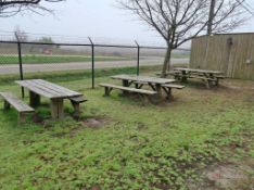 (3) Wood Tables w/ (7) Benches