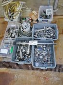 Assorted S/S Valves, Clamps, Elbows, Gages, Hoses, Meters, And Wires