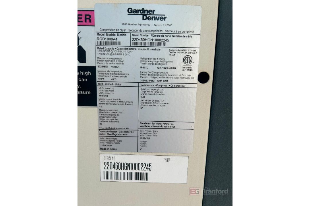 Gardner Denver Model: RGD1000A4 Air Dryer - Image 4 of 4
