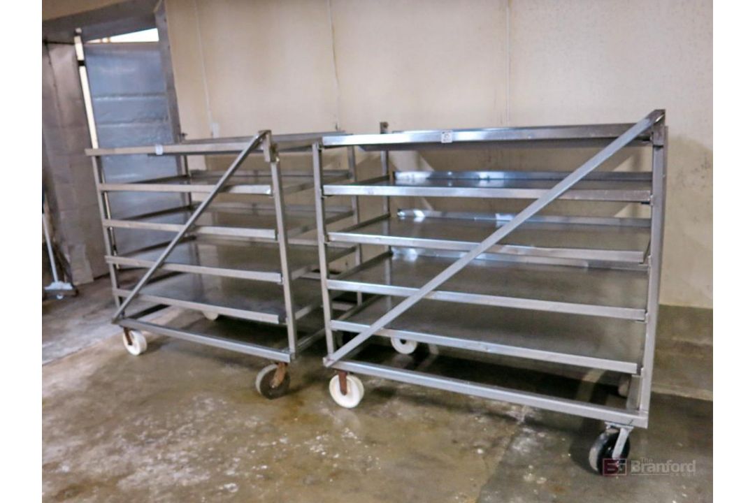 (2) Stainless Steel 60" x 31" Sliding Shelf Castered Carts