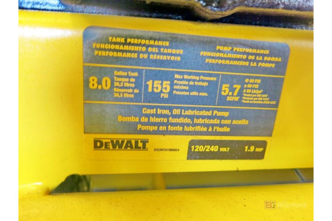 DeWalt Model DXCMTA1980854 Induction 8-Gallon Wheelbarrel Style Air Compressor, 155 Max. PSI, w/ Air - Image 5 of 5