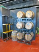 (7) Oak Wood Barrels, (6) Stackable Barrel Stands