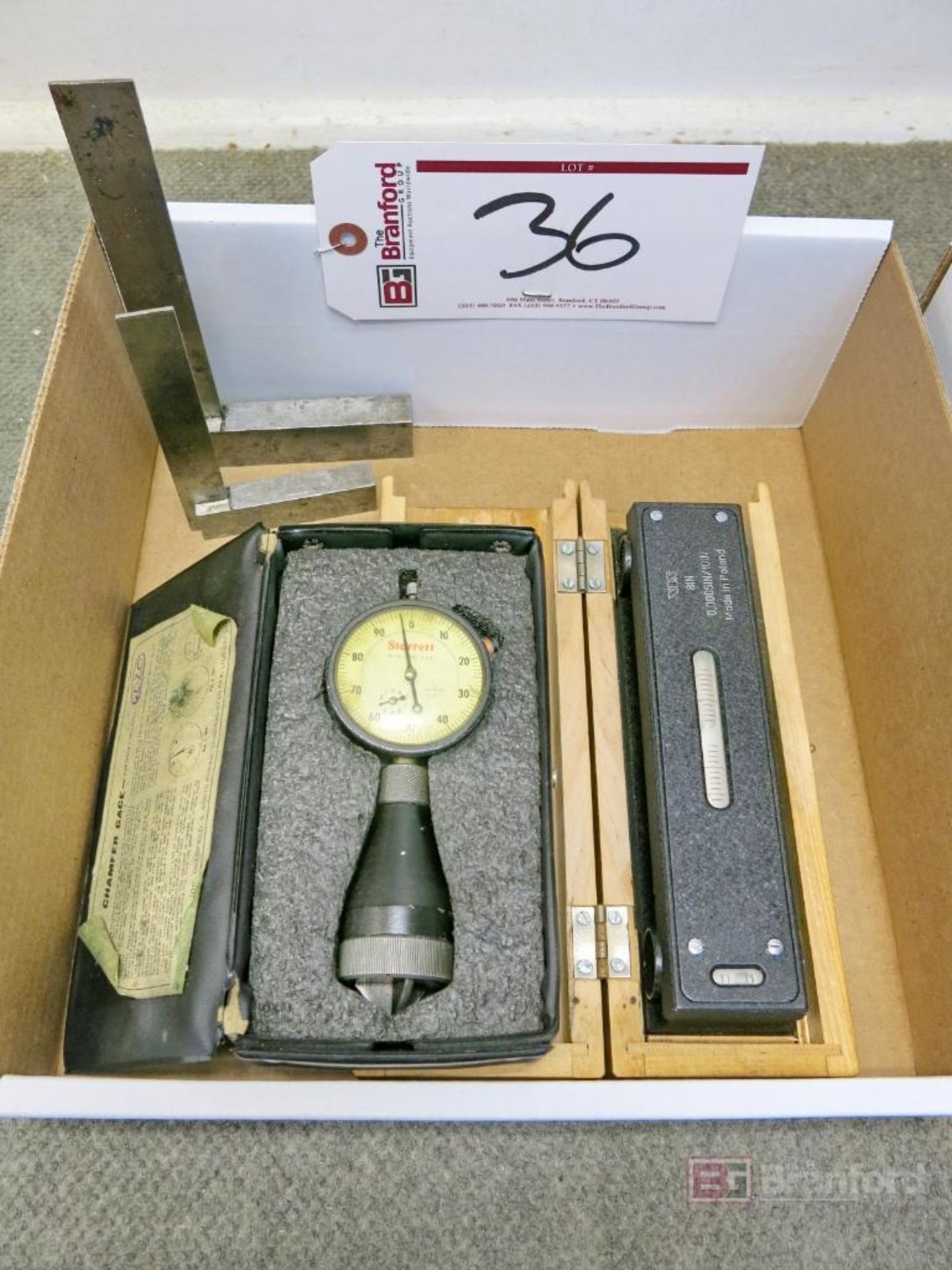 VIS Approx. 8" Machinist Level, Starrett Chamfer Gauge, (2) Angle Blocks