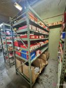Shelving unit and contents inc Shims, Bearings, Couplings, rain coats, boots, etc