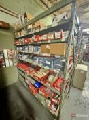 Shelving unit and contents inc bearings, lightbulbs, etc