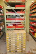 Shelving unit and contents inc valves, fuses, switches, etc