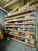 Shelving unit and contents inc resistors, filters, fittings, washers / bolts